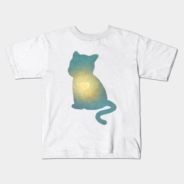 I love my cat print, cat glow heart Kids T-Shirt by LiliMagic